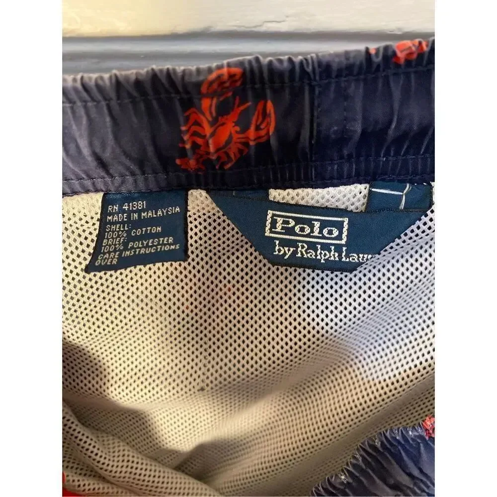Ralph Lauren men’s lobster print, navy blue swim trunks large